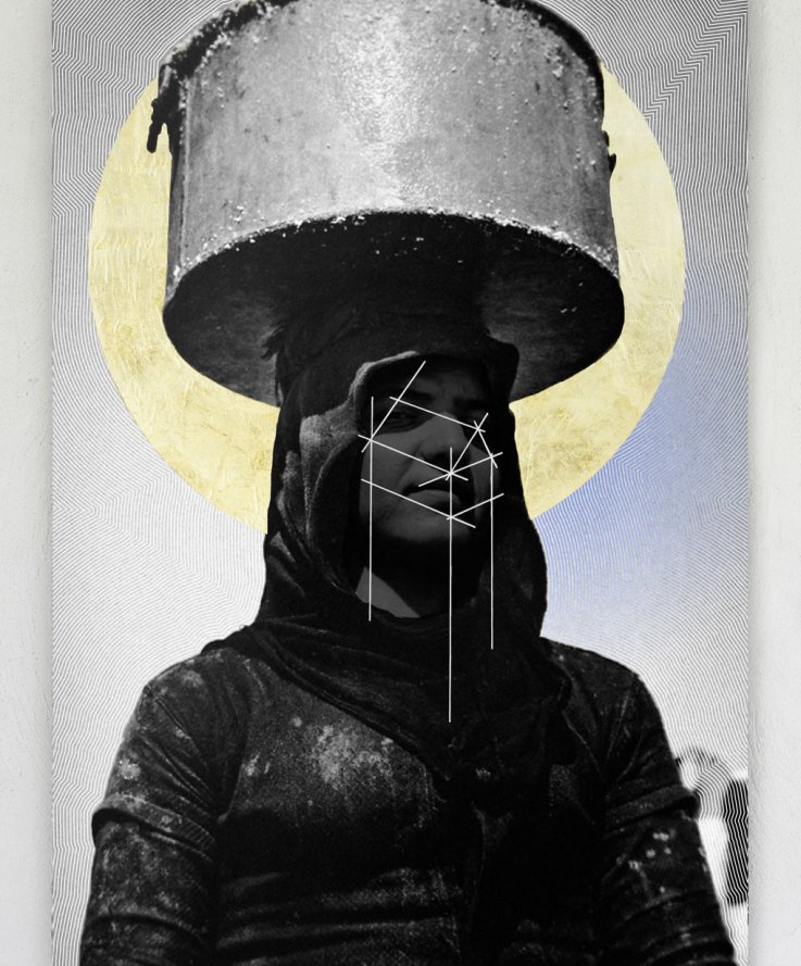 The problem of a wrong choice II, 2012, <br />
Painting and collage on wood, 70 x 100 cm