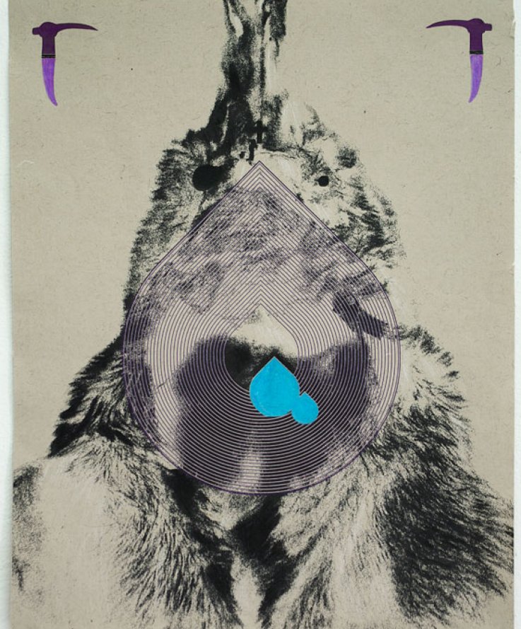 Hakapic, 2011, <br />
Print and coloured pencils on handmade paper, 30x38 cm